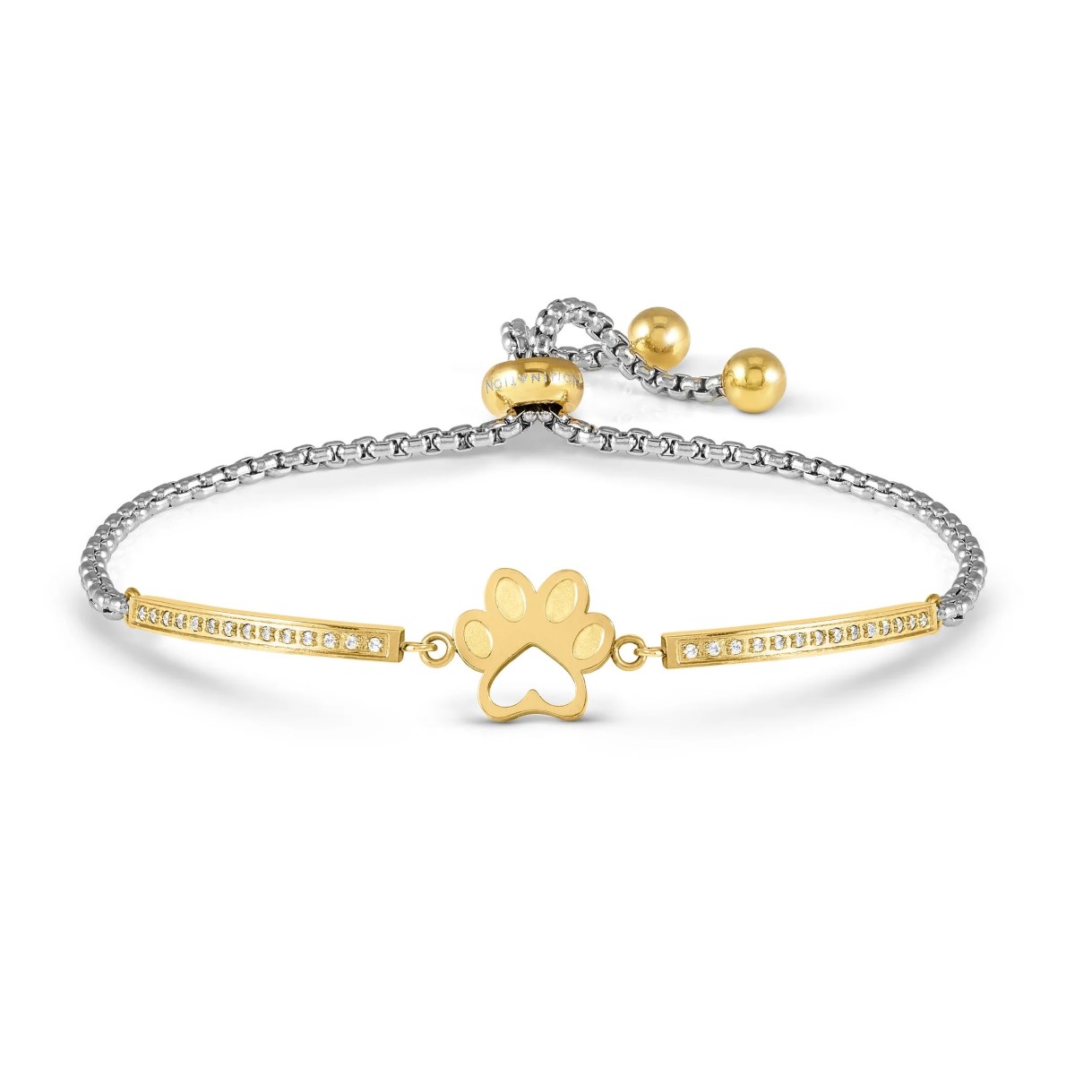 Nomination Milleluci Refined Bracelet Stainless Steel Gold and Zirconia - Dog Footprint. Item code 028018/013