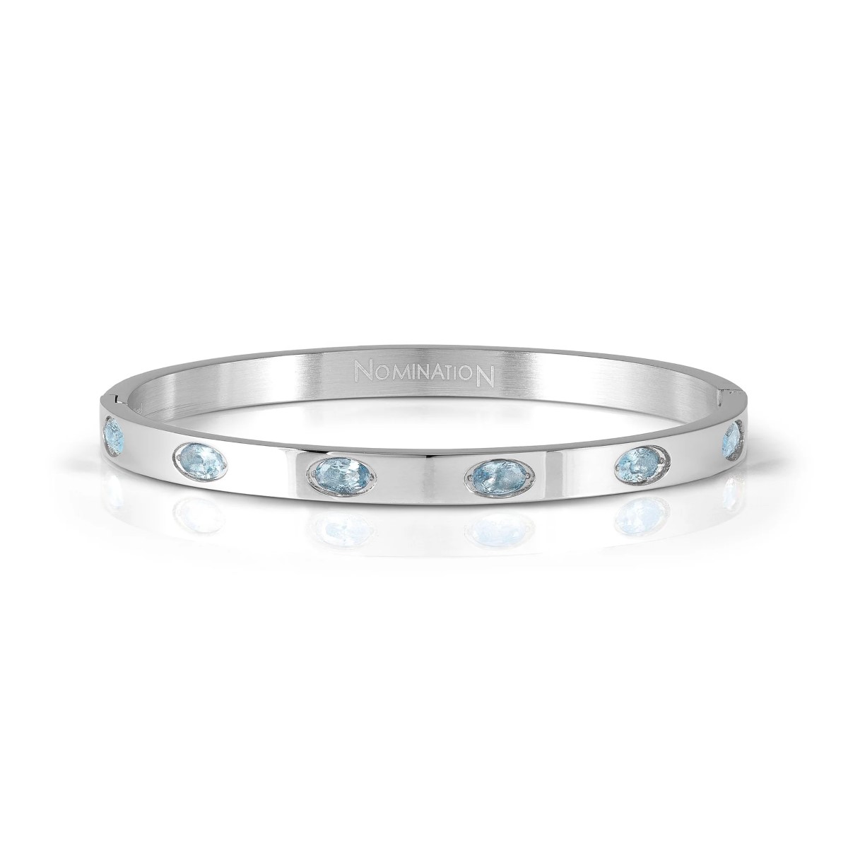 Nomination Zirconia Ovals Silver Tone Stainless Steel Hinged Bangle - Blue. Item code 029517/00