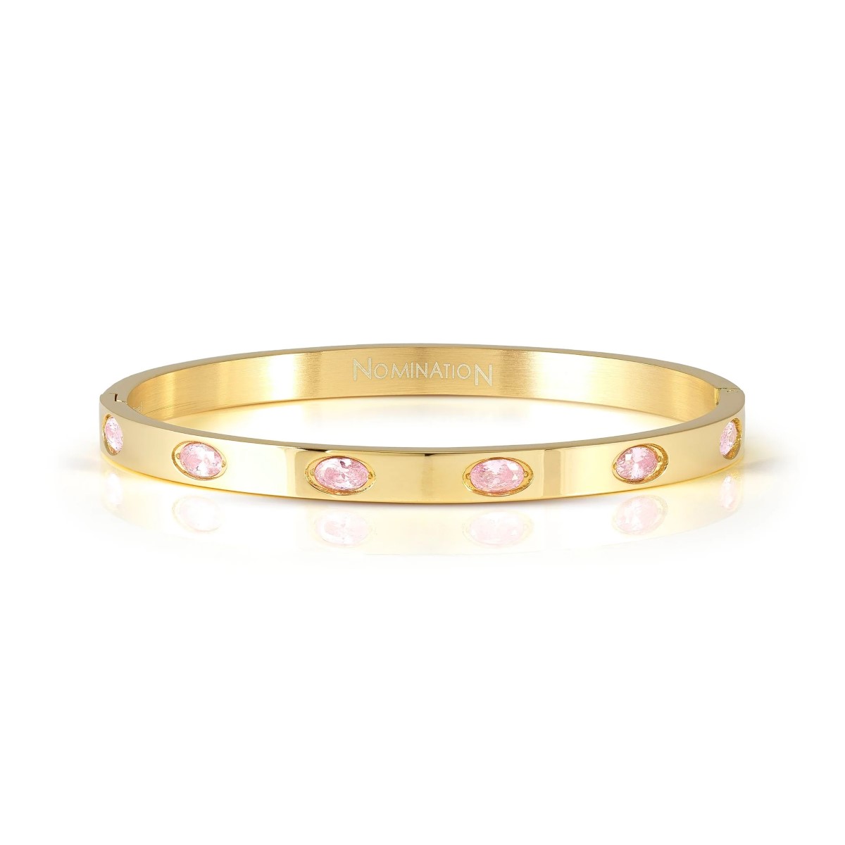 Nomination Pink Zirconia Ovals Gold Tone Stainless Steel Hinged Bangle. Item code 029517/021