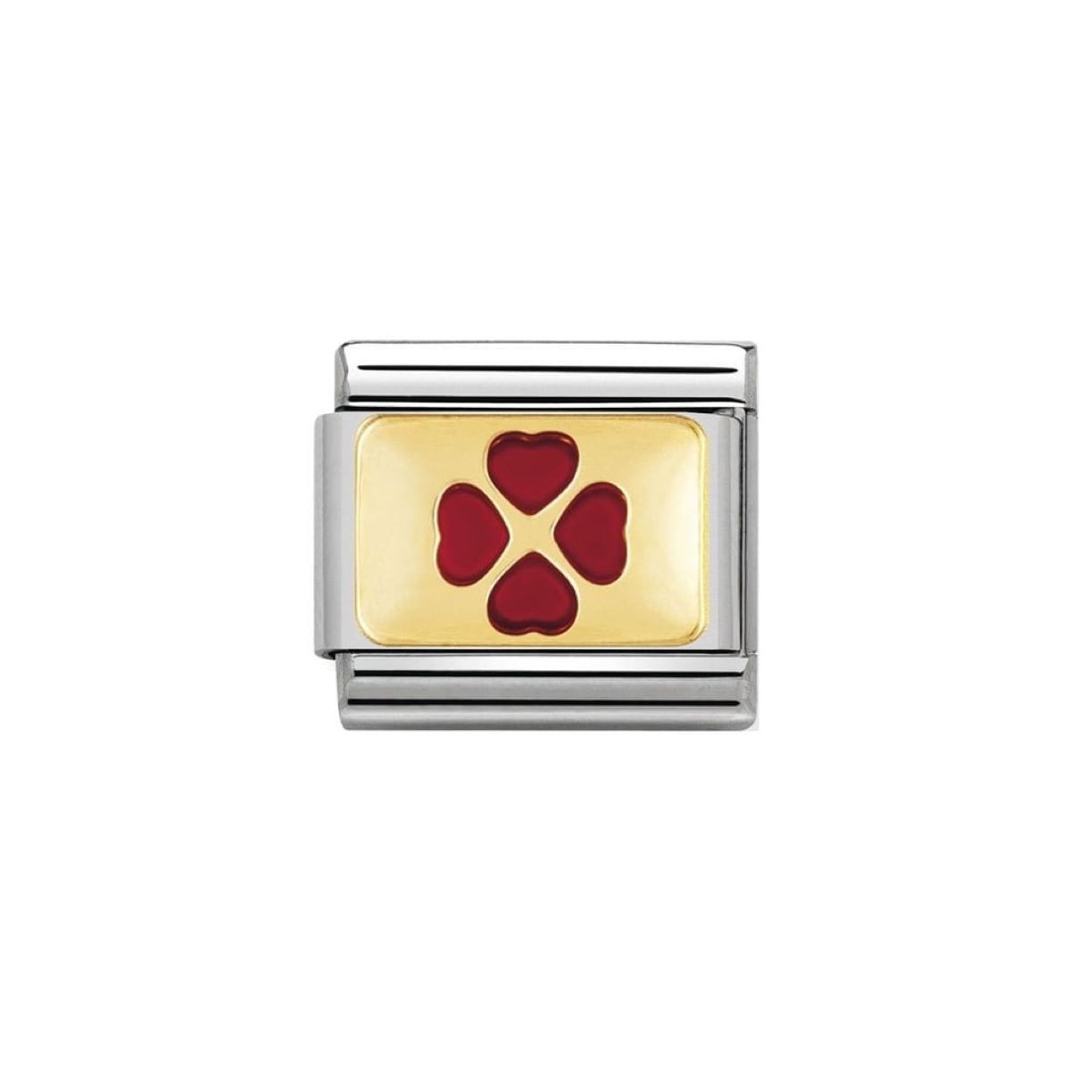 Nomination Classic Gold Red Enamel Good Luck Four Leaf Clover Charm