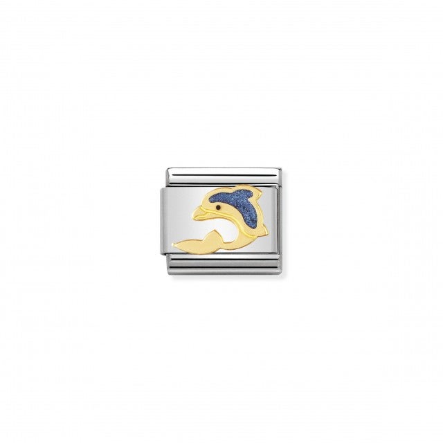 Nomination Classic Gold Water Animals Charm - Enamel and 18k Gold Dolphin 030213_01