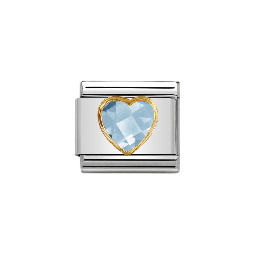 Nomination Classic Gold Faceted Light Blue Zirconia Heart Charm