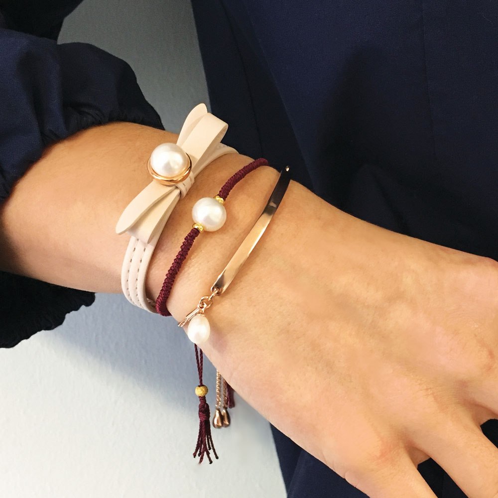 Jersey Pearl Tassel Bracelet - Grape with Gold Detail