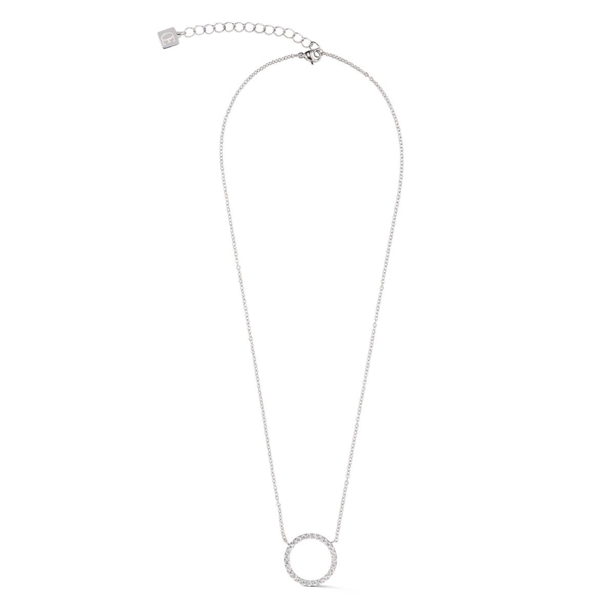 Coeur De Lion Sparkling Circle Necklace - Silver Crystal - 2057101817