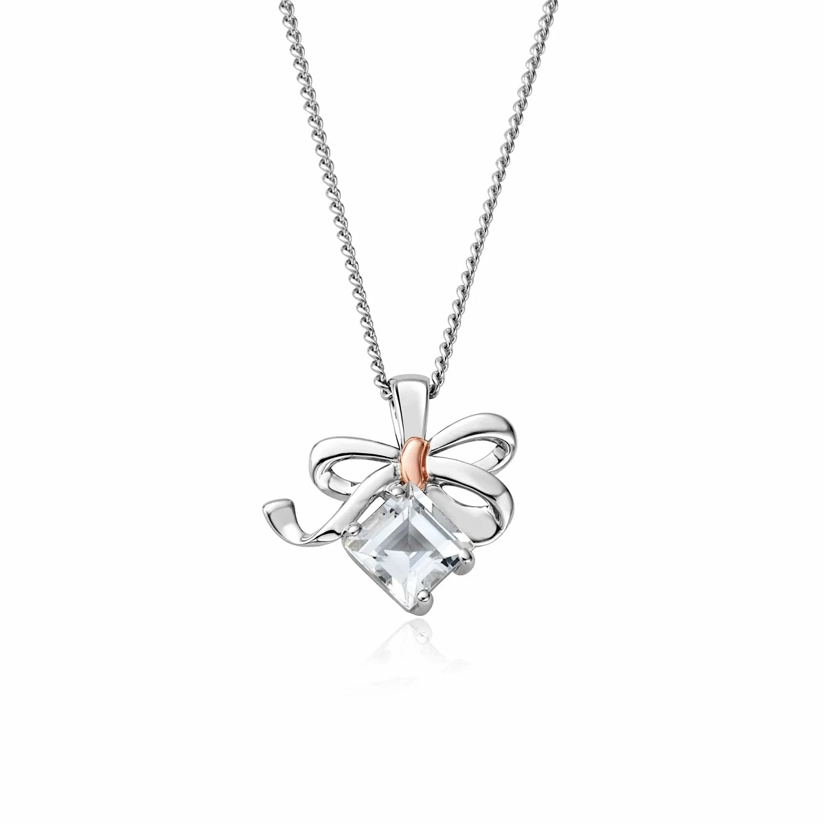 Clogau Christmas Bow Silver and White Topaz Pendant 3SCGS0714