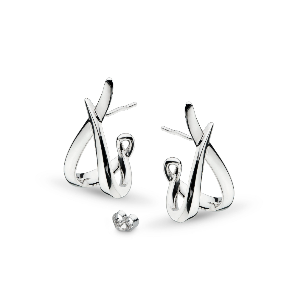 Kit Heath Entwine Twine Twist Semi Hoop Silver Stud Earrings 40224RP