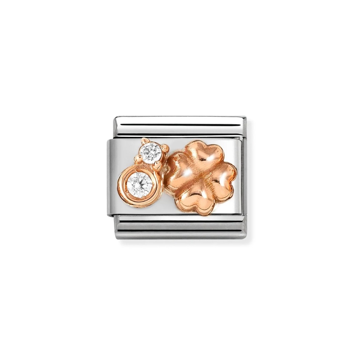 Nomination Classic Rose Gold Four Leaf Clover and Zirconia Charm. Item code 430305/52
