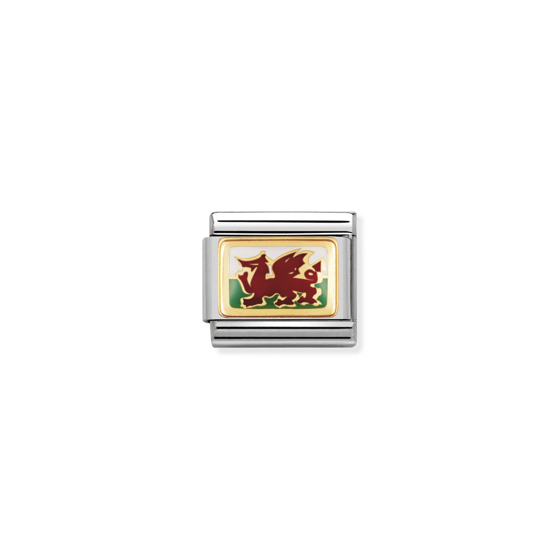 NOMINATION COMPOSABLE Classic FLAGS (RELIEF) in stainless steel with 18k gold and enamel WALES 030273_40