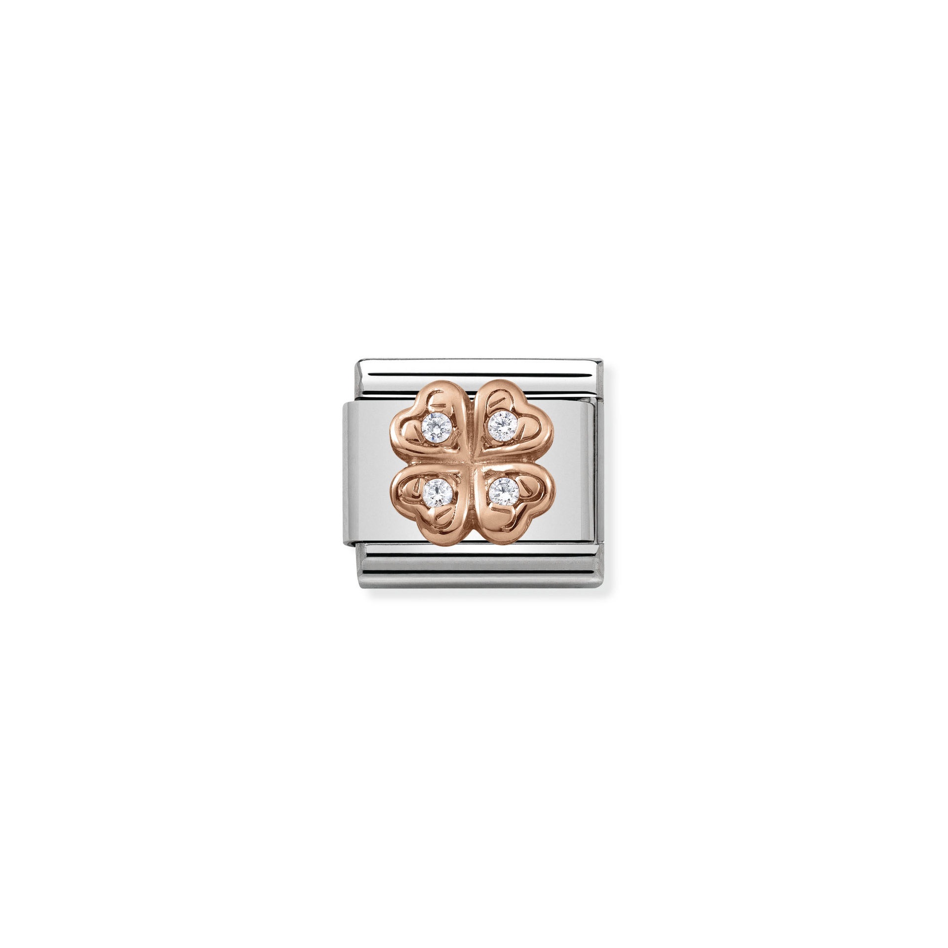 Nomination Classic Rose Gold White Zirconia Clover Charm