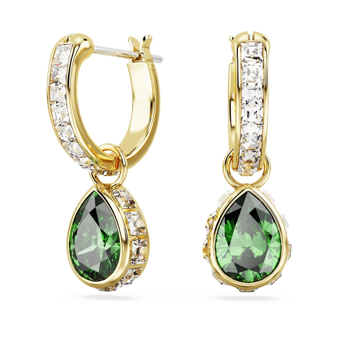 Swarovski Stilla Pear Cut Drop Earrings - Green with Gold Tone Plating 5662922