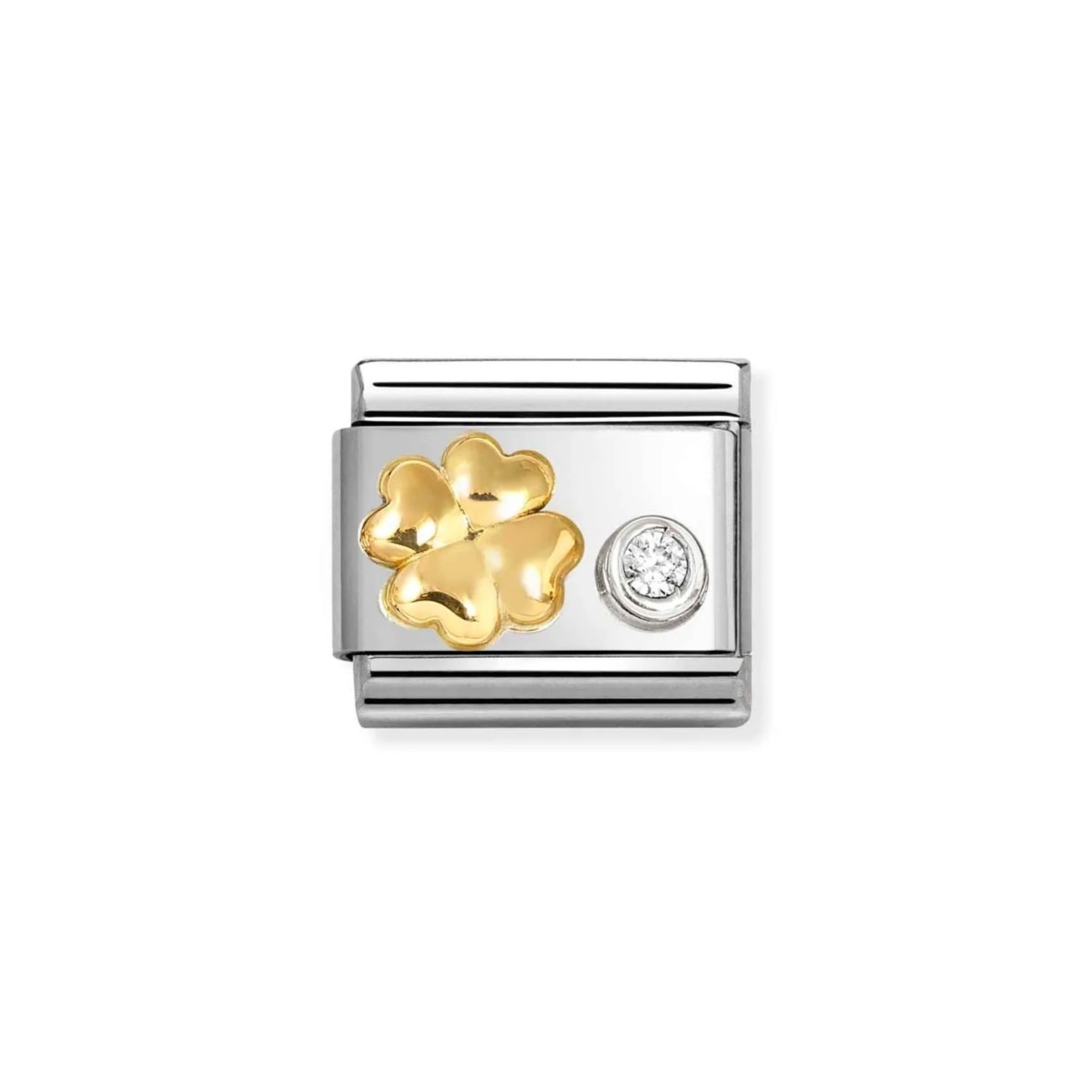 Nomination Classic Gold Domed Four-leaf Clover and Zirconia Charm 630301/03