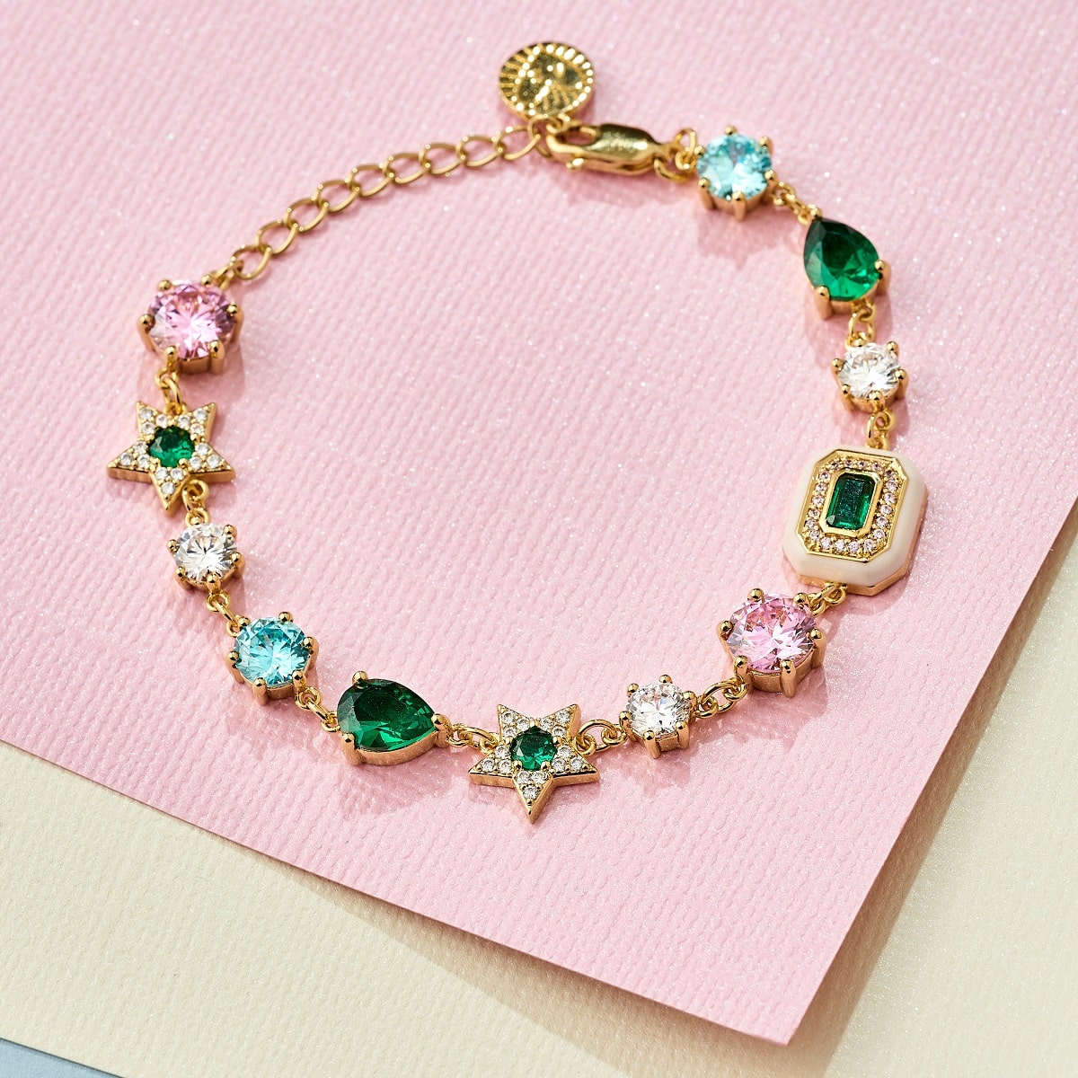 Amelia Scott Celeste Cluster Bracelet in Blush Pink Enamel Emerald Green and Gold