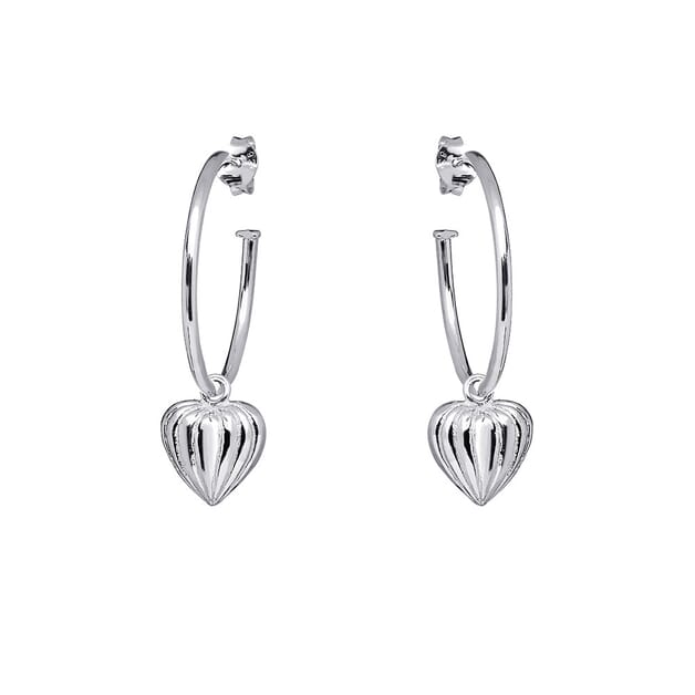 Annie Haak Lined Heart Silver Hoop Earrings