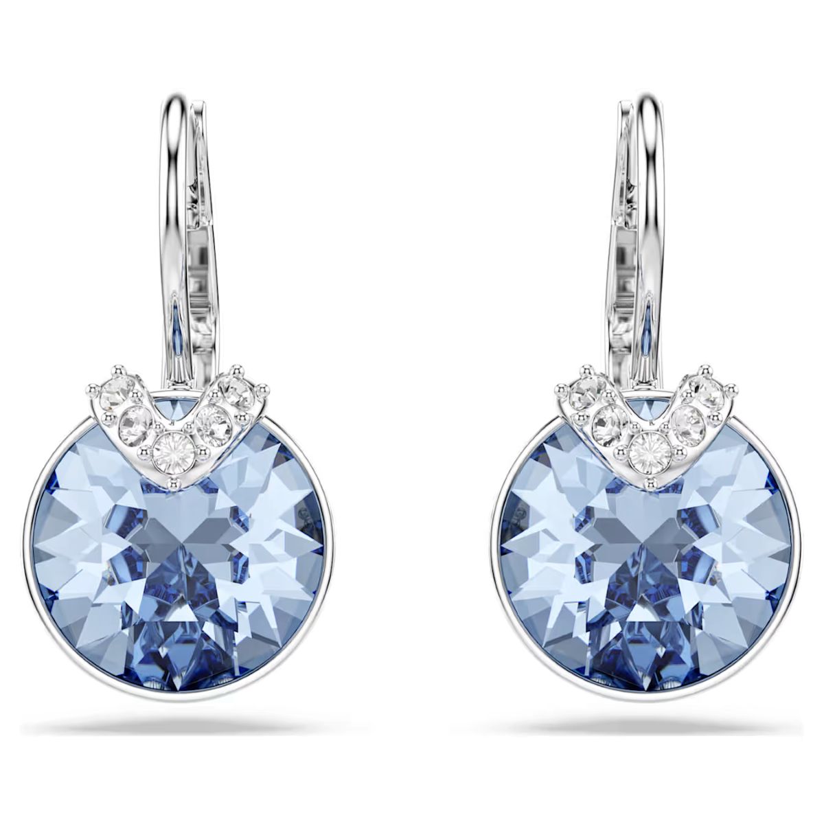 Swarovski Bella V Drop Earrings Round Cut - Blue with Rhodium Plating - 5734234