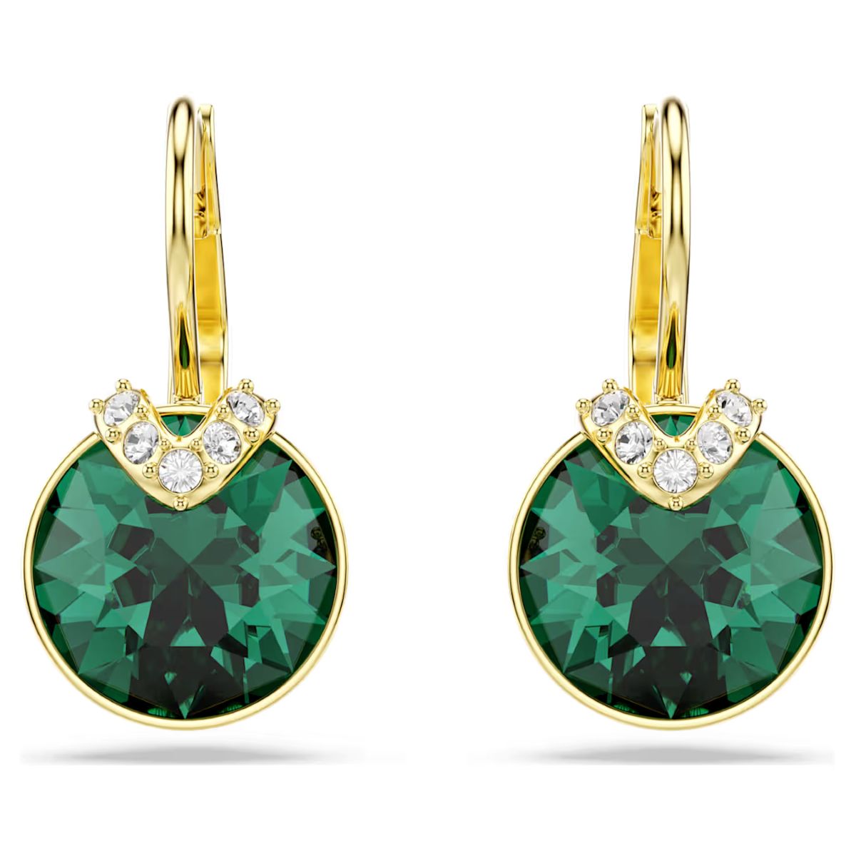 Swarovski Bella V Drop Earrings Round Cut - Green with Gold Tone Plating - 5735389