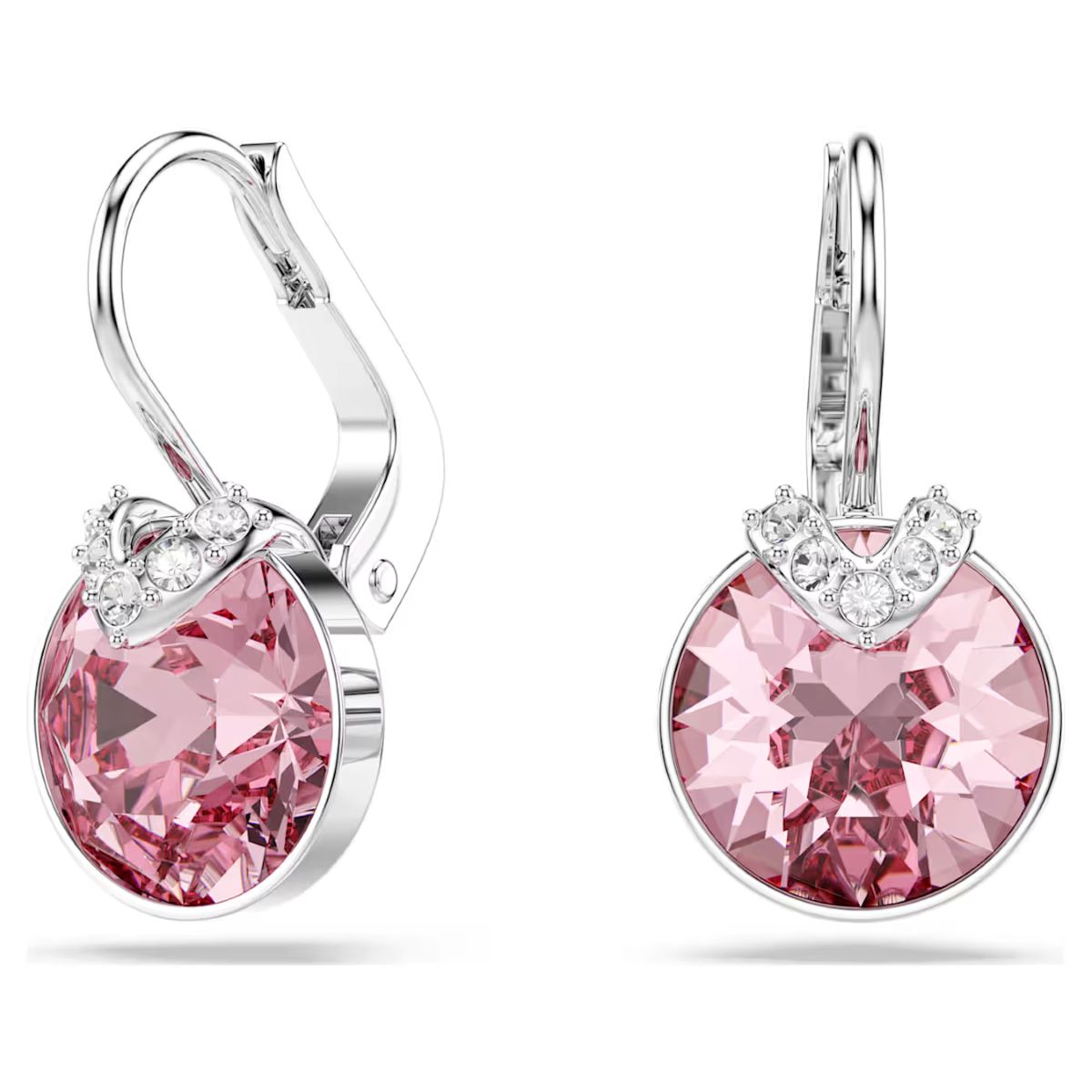 Swarovski Bella V Drop Earrings Round Cut - Pink with Rhodium Plating - 5734235