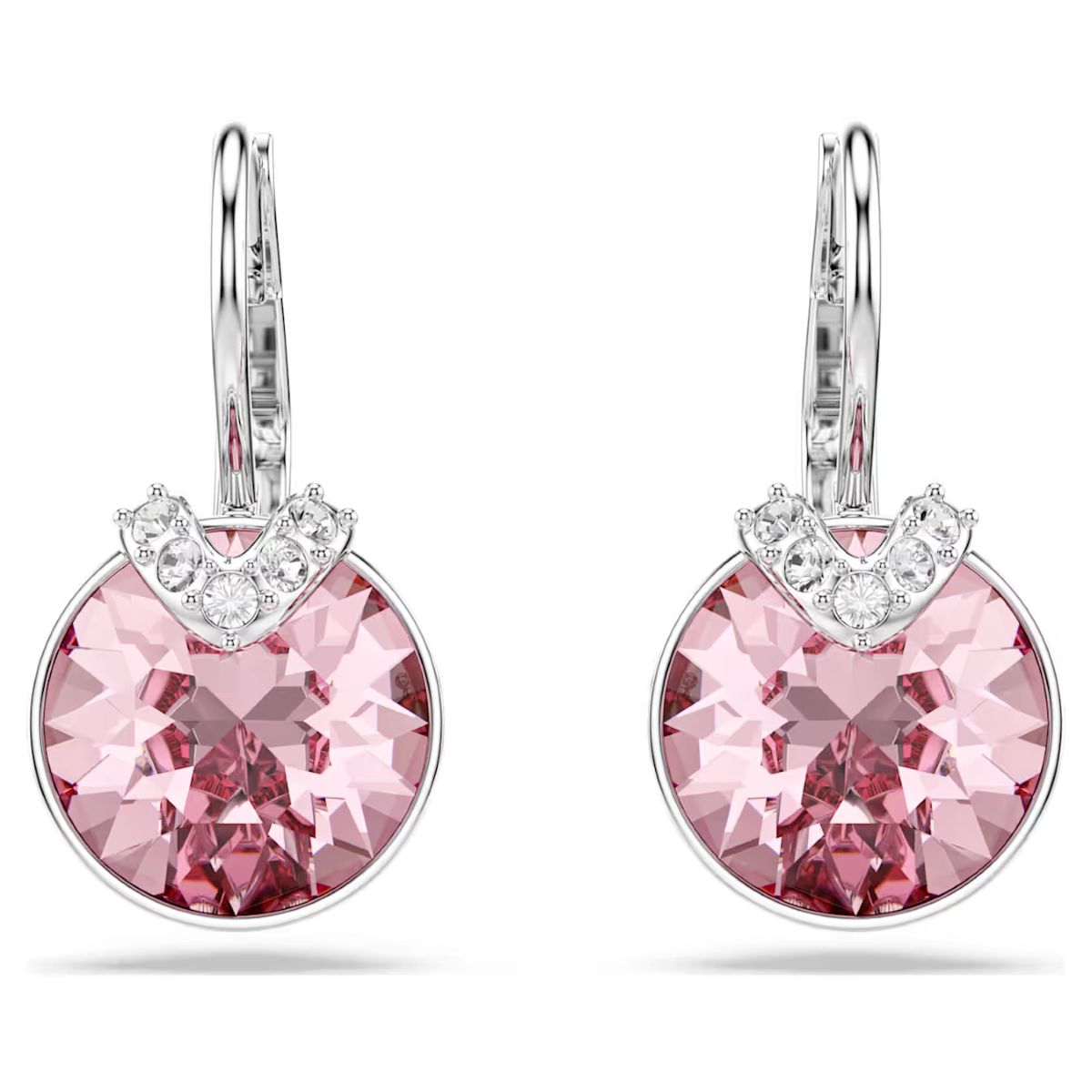Swarovski Bella V Drop Earrings Round Cut - Pink with Rhodium Plating - 5734235