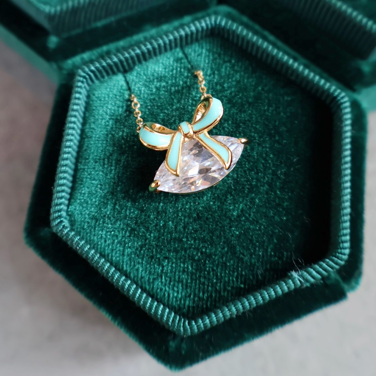 Amelia Scott Bow Gold Necklace with Turquoise Enamel and Clear Zirconia AS22TRN88