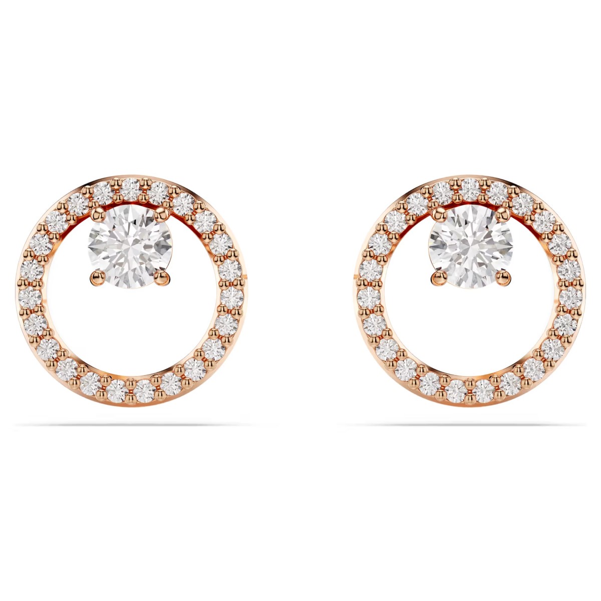Swarovski Constella Round Cut Stud Earrings - White with Rose Gold Tone Plating 5692263