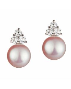 Jersey Pearl Soiree Pink Freshwater Pearl and Zirconia Stud Earrings - 1815627