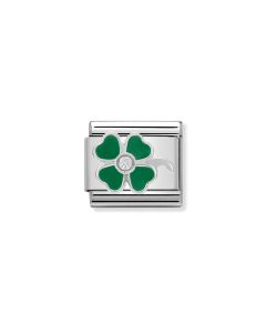 Nomination Classic Silver Green Enamel and Zirconia Four Leaf Clover Charm 330305/13