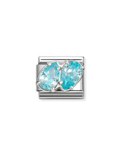 Nomination Classic Silver Light Blue Stone Twin Teardrop Charm. Item code 330329_16.