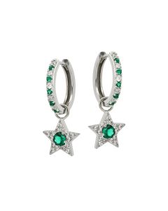 Amelia Scott Celeste Mini Star Silver Hoop Earrings in Emerald Green AS22SGE24