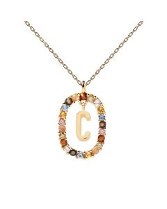 PDPaola Letter C Multicolour Gold Necklace. Item code CO01-262-U.