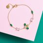 Amelia Scott Beatrice Jewelled Bee Gold Bracelet in Emerald and Blush Pink AS22FFB01