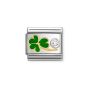 Nomination Classic Gold Green Enamel Clover and Zirconia Charm