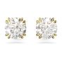 Swarovski Stilla Stud Earrings Round Cut - White with Gold Tone Plating-5642595