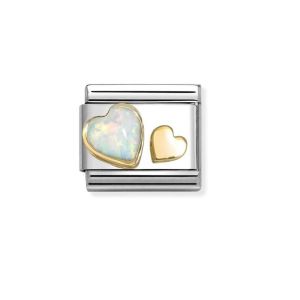 Nomination Classic Gold Two Hearts in Opal and Gold Charm. Item code 030520/10