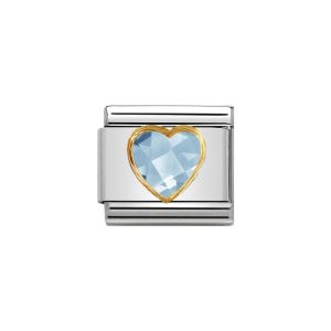 Nomination Classic Gold Faceted Light Blue Zirconia Heart Charm