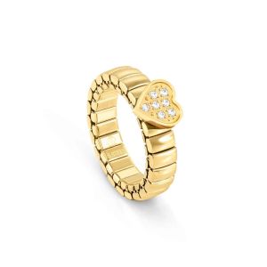 Nomination Extension Style Ring - Stainless Steel Yellow Gold Zirconia Heart