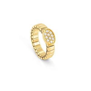 Nomination Extension Style Ring - Stainless Steel Yellow Gold and Zirconia Oval