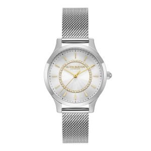 Olivia Burton Wonderlust White and Silver Mesh Watch 24000212