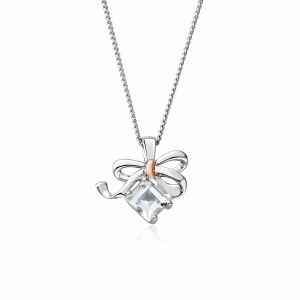 Clogau Christmas Bow Silver and White Topaz Pendant 3SCGS0714