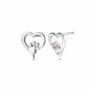 Clogau Paw Prints Sterling Silver Heart Stud Earrings with Topaz 3SPMH854