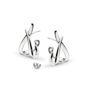 Kit Heath Entwine Twine Twist Semi Hoop Silver Stud Earrings 40224RP