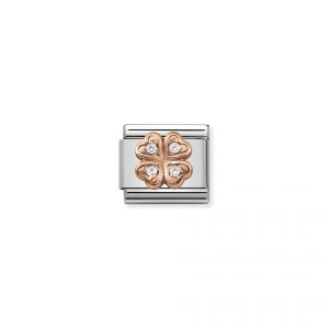 Nomination Classic Rose Gold White Zirconia Clover Charm