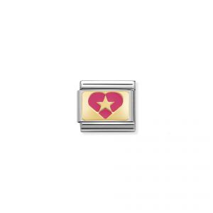 Nomination Classic Gold Fuchsia Pink Enamel Heart with Star Charm
