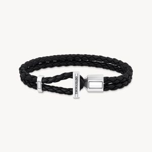 Thomas Sabo Silver Double Bracelet with Braided Black Leather - A2148-682-11-L21