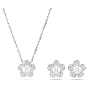 Ariana Grande x Swarovski Set Crystal Pearl Round Cut Flower - White with Rhodium Plating - 5749180