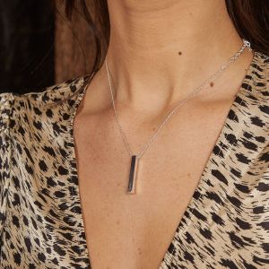 Sterling Silver Vertical Bar Necklace - Engravable