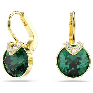 Swarovski Bella V Drop Earrings Round Cut - Green with Gold Tone Plating - 5735389