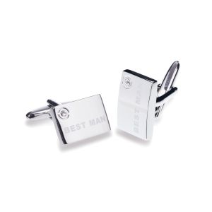 Ivory & Co Best Man Rhodium Crystal Engraved Cufflinks