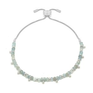 Boho Betty Harmony Aquamarine Silver Slider Bracelet. Item code BRWLAQSLVB.