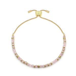 Boho Betty Mystical Rose Quartz Gold Slider Bracelet. Item code BRWMRQGDVB.