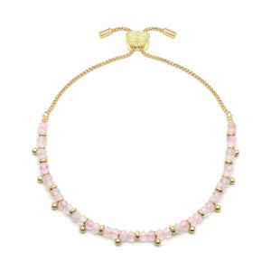Boho Betty Harmony Rose Quartz Gold Slider Bracelet. Item code BRWRQGDVB.