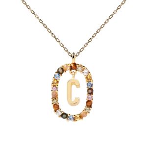 PDPaola Letter C Multicolour Gold Necklace. Item code CO01-262-U.